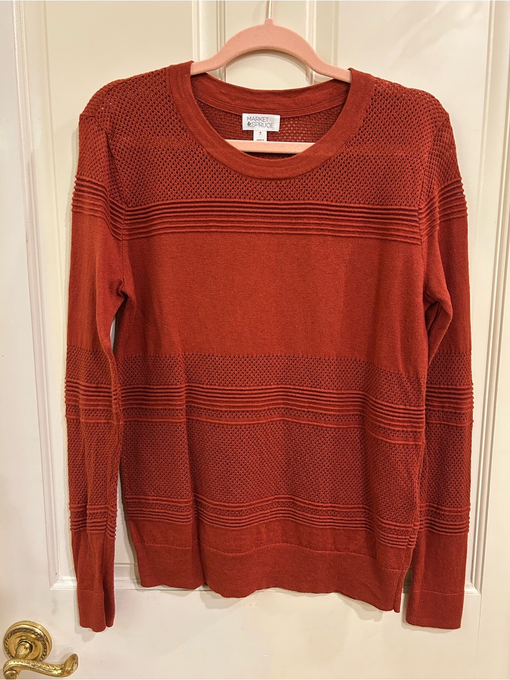 Market & Spruce Rust Orange Pointelle Knit Sweater Size M Like New